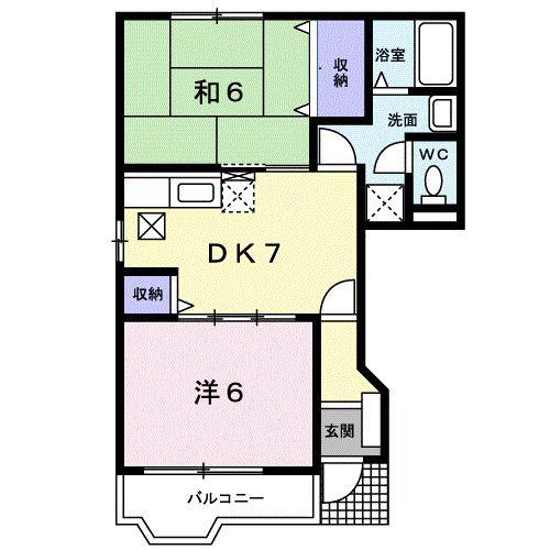 クレディヒルB(2DK/1階)の間取り写真