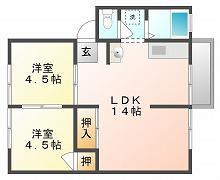アーバンライフ門田(2LDK/1階)の間取り写真