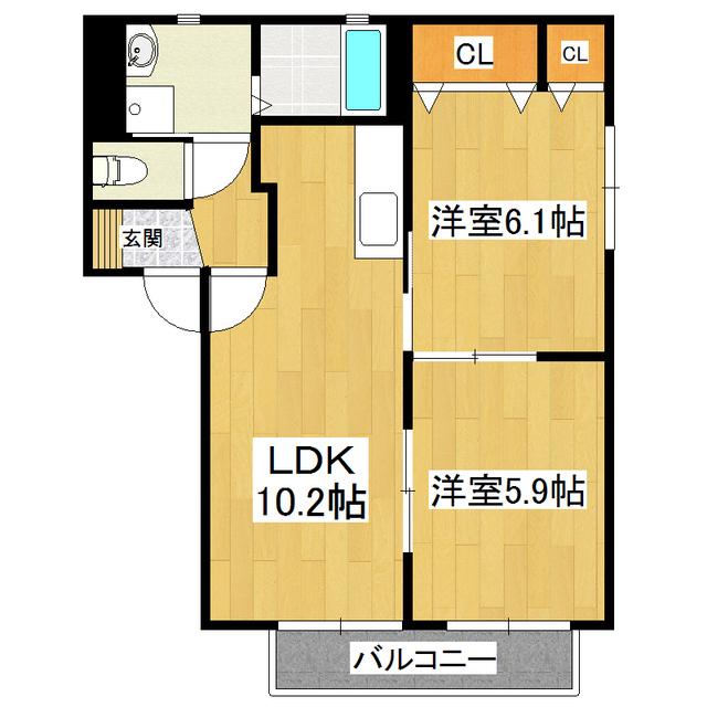 カーサ・ブルーノ C棟(2LDK/1階)の間取り写真