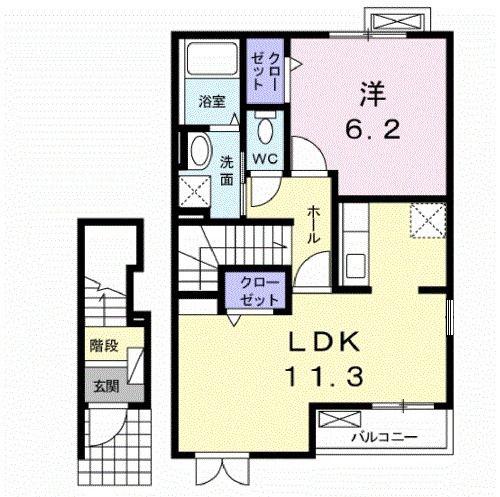 プログレス(1LDK/2階)の間取り写真