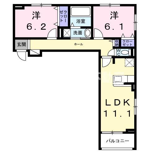 グレース讃良(2LDK/2階)の間取り写真