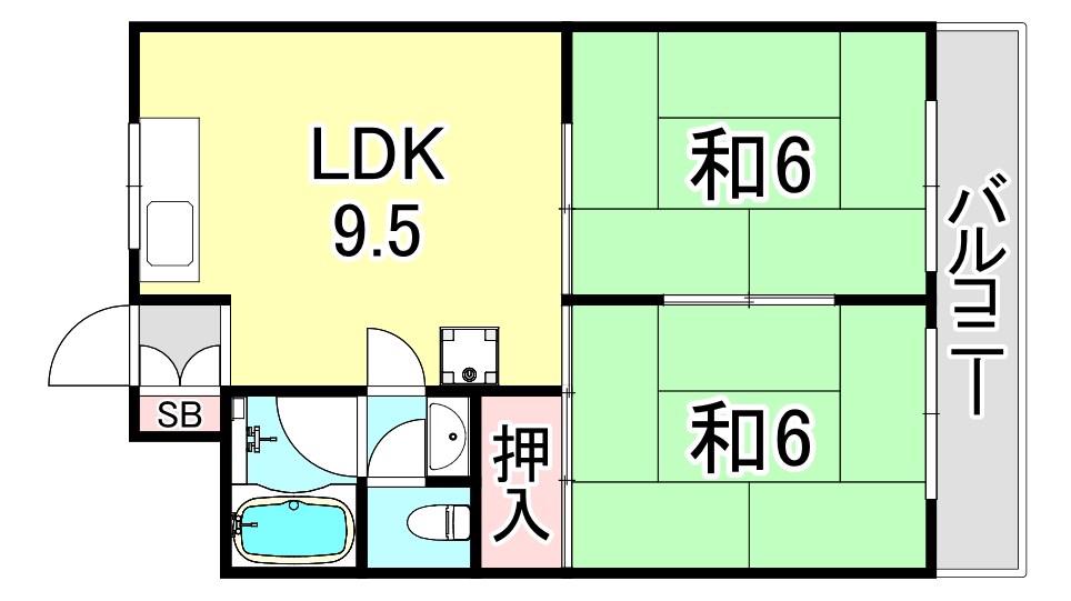 リバーサイド甲陽園(2LDK/3階)の間取り写真