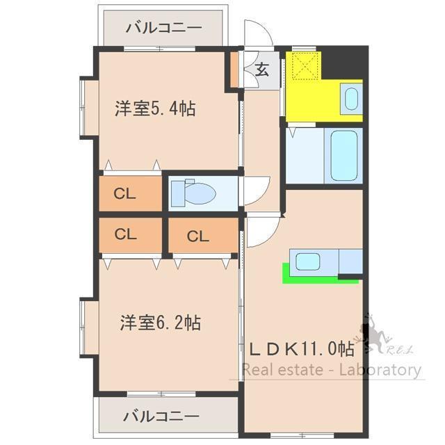 グランツ モア(2LDK/2階)の間取り写真