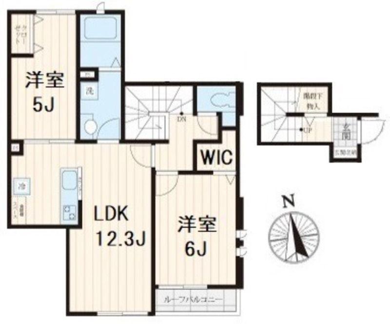 PORTE BONHEUR(2LDK/2階)の間取り写真