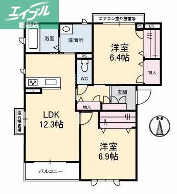 ヴェントフェリーチェ B棟(2LDK/3階)の間取り写真