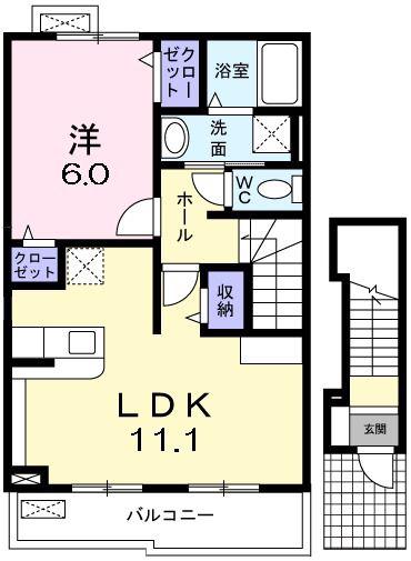 ウエストスクエアK(1LDK/2階)の間取り写真
