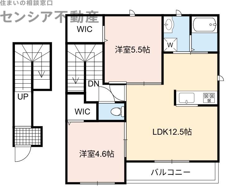 シャーメゾン稲田本町A(2LDK/2階)の間取り写真