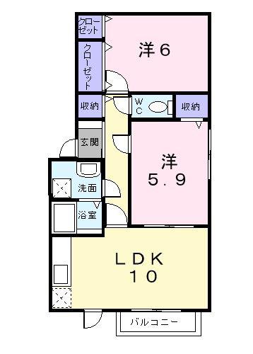 インサイドヴィレッジ(2LDK/2階)の間取り写真