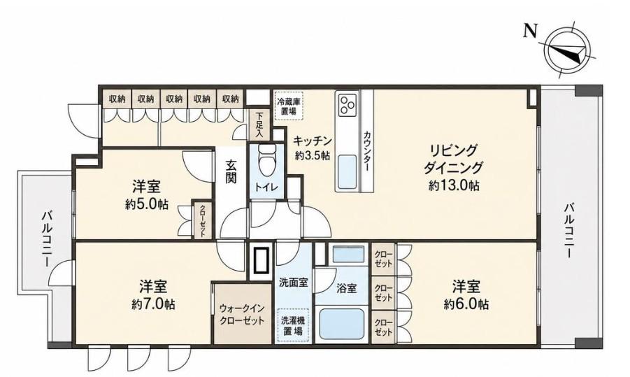 横濱紅葉坂レジデンス壱番館(3LDK/2階)の間取り写真