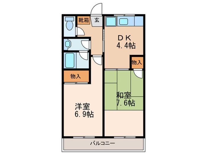 ユニオンハイツ八橋C棟(2DK/4階)の間取り写真