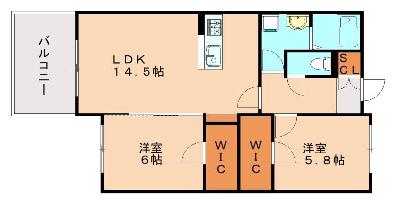 グランジュテ(2LDK/1階)の間取り写真