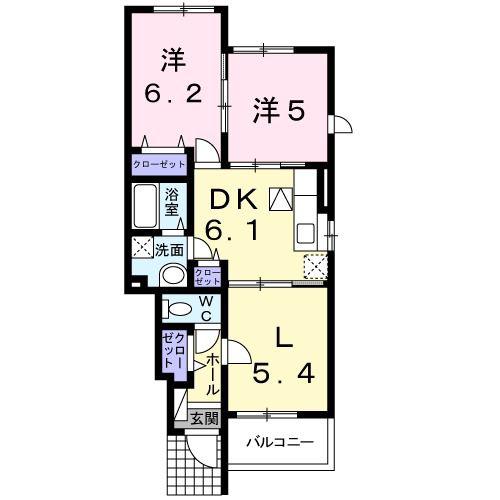 コーポロマンD(2LDK/1階)の間取り写真