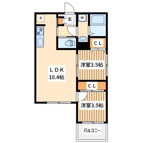 リヴァイブ古淵(2LDK/1階)の間取り写真