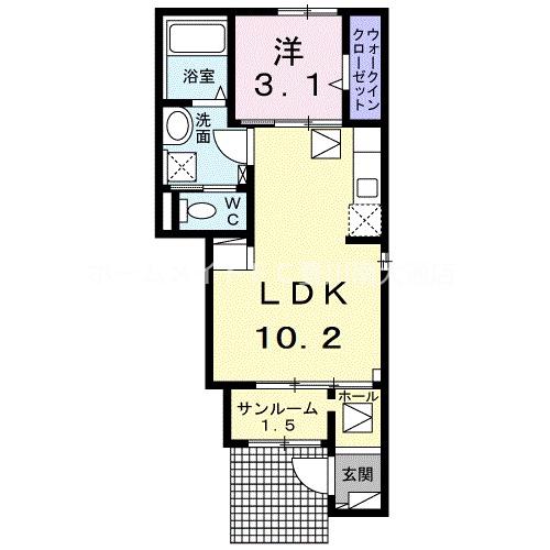 アンジュ ヴェール(1LDK/1階)の間取り写真