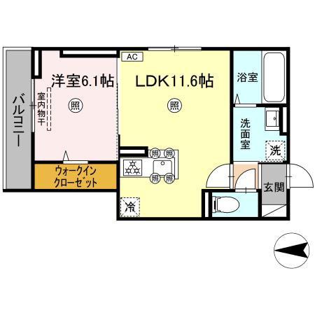 タウン清心(1LDK/2階)の間取り写真