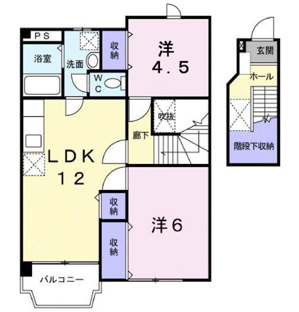 プロスパー大門(2LDK/2階)の間取り写真