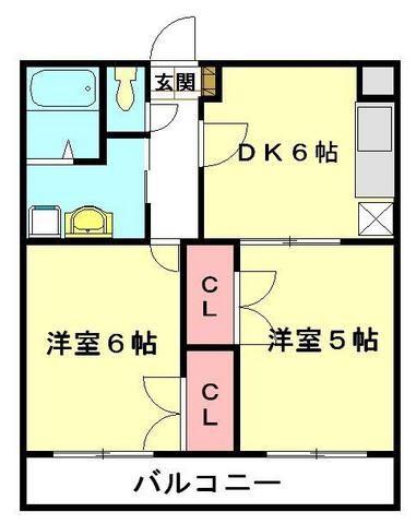 アンプルールⅥ(2DK/2階)の間取り写真
