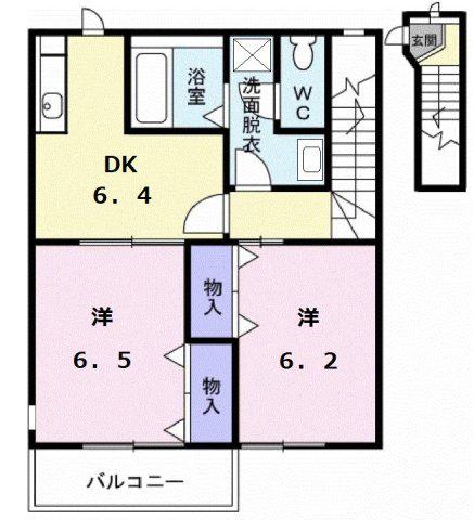 クレストールスズキA(2DK/2階)の間取り写真