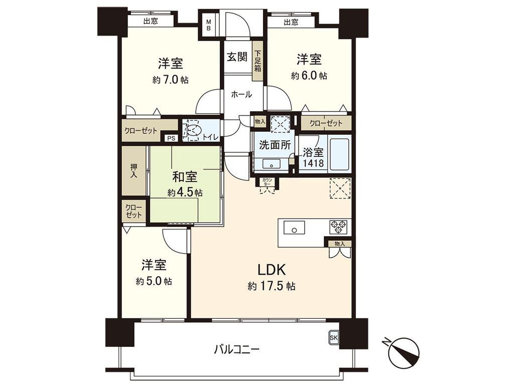 アンピール輝国(4LDK/4階)の間取り写真