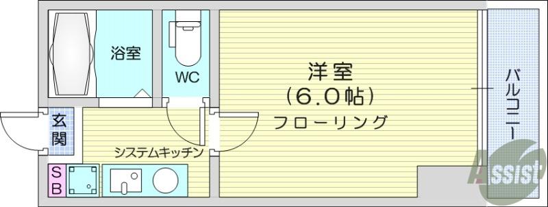 SAKO仙台東(1K/4階)の間取り写真