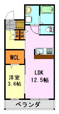 ウィングガーデンA棟(1LDK/1階)の間取り写真