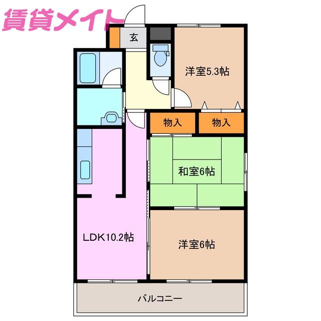 グランツ西条(3LDK/1階)の間取り写真