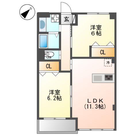 フィオーレ(2LDK/3階)の間取り写真