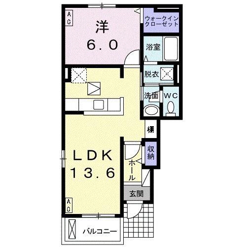 コンフォート北鶉(1LDK/1階)の間取り写真