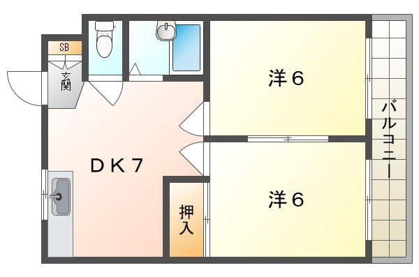 第1カトレアハイツ(2DK/3階)の間取り写真
