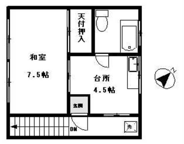 吉原荘(1DK/2階)の間取り写真