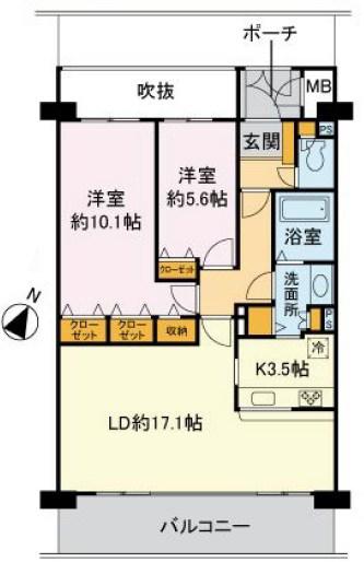 アヴニール深沢(2LDK/1階)の間取り写真