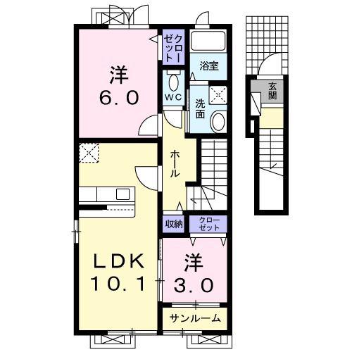 フィオーレI(2LDK/2階)の間取り写真