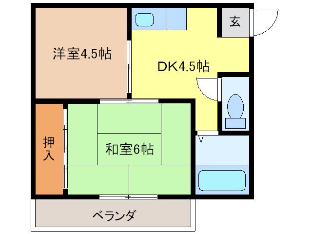 コーポ南蝉(2DK/1階)の間取り写真