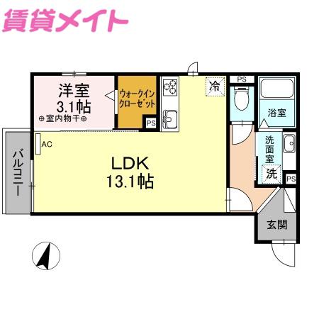 タートルエイト(1LDK/2階)の間取り写真