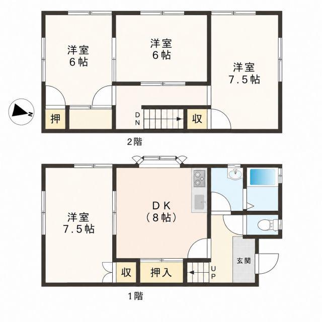 ルーミー牛久53号館(4DK/1階)の間取り写真