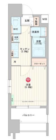 ミッドコート東三国(1K/2階)の間取り写真