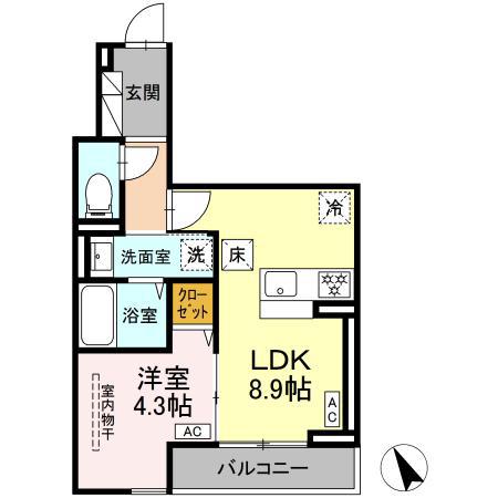 ディー パイナ 鷺沼(1LDK/1階)の間取り写真