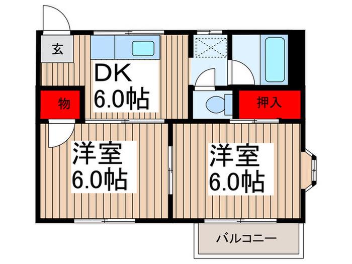フジハイツⅠ(2DK/2階)の間取り写真