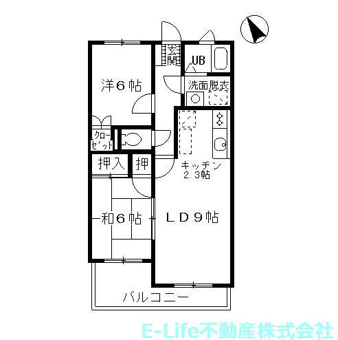 ポリアス京塚(2LDK/4階)の間取り写真