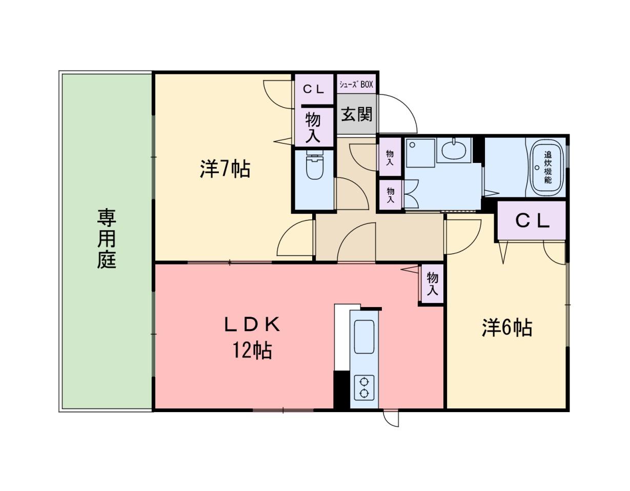 アンシャンテ前原  G棟(2LDK/1階)の間取り写真