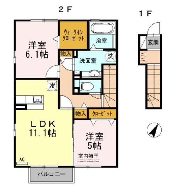 ロワール・カナA棟(2LDK/2階)の間取り写真