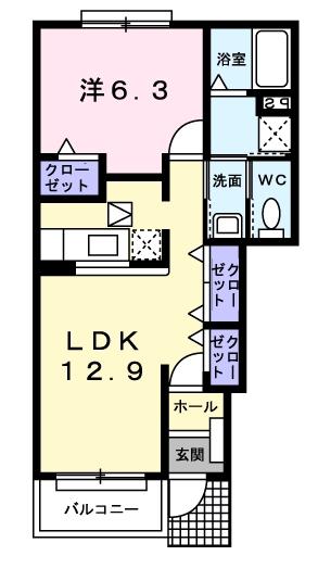 エスポワール I(1LDK/1階)の間取り写真