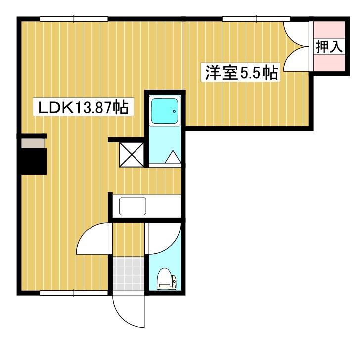 西富5号マンション(1LDK/2階)の間取り写真