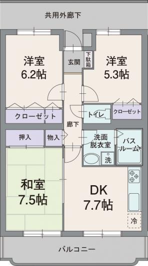 アビタシオン松長(3DK/3階)の間取り写真