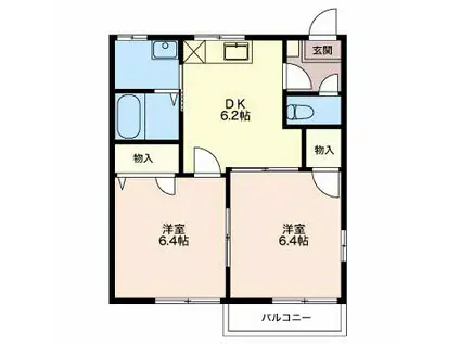 ダイヤモンドディアスMIZUYAC102(2DK/1階)の間取り写真