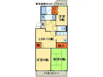 サンライズマンション(3LDK/2階)の間取り写真