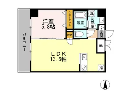 グランパルク小金井(1LDK/4階)の間取り写真