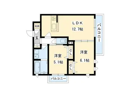 シャーメゾン拓(2LDK/3階)の間取り写真