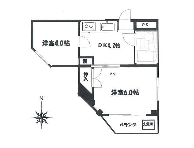 上野第一ビル(2DK/4階)の間取り写真