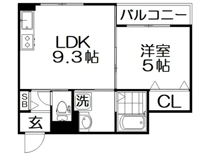 クリエオーレ萱島東(1LDK/2階)の間取り写真